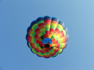 colorful hot air balloon soaring against clear blue sky