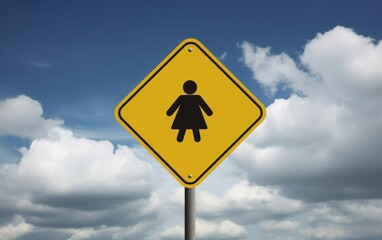 A clear yellow pedestrian crossing sign against a vivid blue sky, indicating safety and road awareness