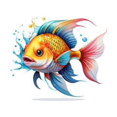There is a fish with a colorful body and a big nose on transparent background generative ai