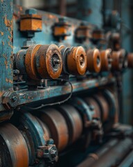 Old textile machines, macro detail, heritage craftsmanship for a vintage industry background , cinematic