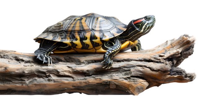 A turtle on a log isolated on a transparent background, PNG, Ai - Powered by Adobe