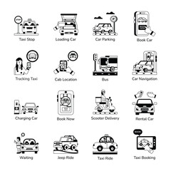 Collection of Car Booking Glyph Icons

