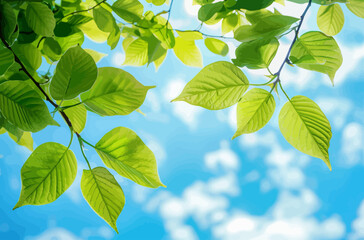 Fototapeta na wymiar the leaves of a tree against a blue sky