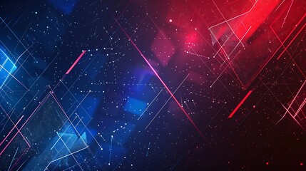Abstract lines and triangles pattern on blue and red gradients background technology concept