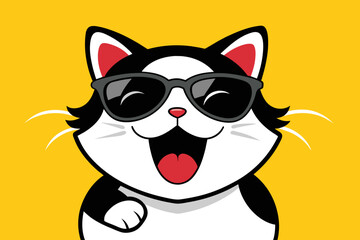 the jolly cat with black sunglasses shows her tongue