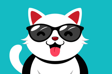 the jolly cat with black sunglasses shows her tongue