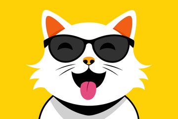 the jolly cat with black sunglasses shows her tongue