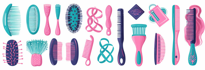 a bunch of different types of hair brushes - obrazy, fototapety, plakaty