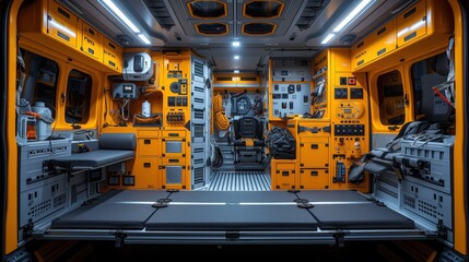 ambulance equipment inside interior - obrazy, fototapety, plakaty