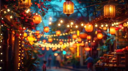 Cinco de Mayo festival street illuminated by lanterns