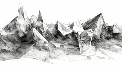 An old-style abstract art illustration features triangular shapes, rough-edged 2D animation, made of wire, on a white background with accurate topography. - obrazy, fototapety, plakaty