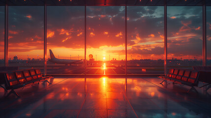 sunset in an airport lounge