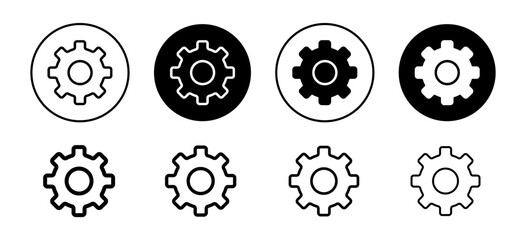 Settings cogwheel icon or machine work in progress sign with cog wheel and gear logo. mechanical motion or technical rotation of industrial process set