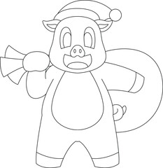 Pig Christmas Sack Animal Vector Graphic Art Illustration