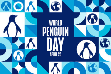 World Penguin Day. April 25. Holiday concept. Template for background, banner, card, poster with text inscription. Vector EPS10 illustration.