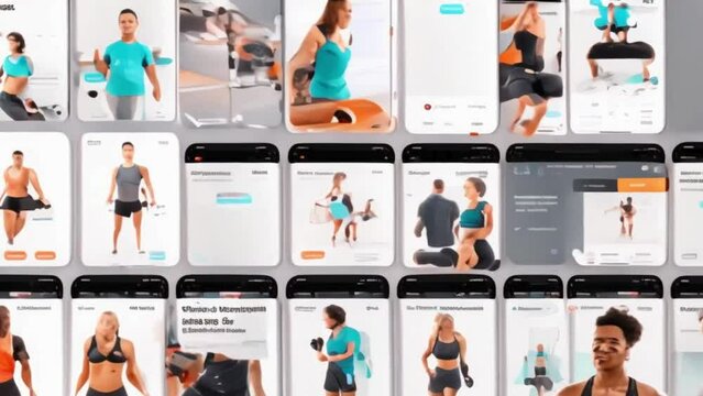 Personalized AI-driven workout coaches providing real-time feedback and motivation, animated with customized exercise routines.
