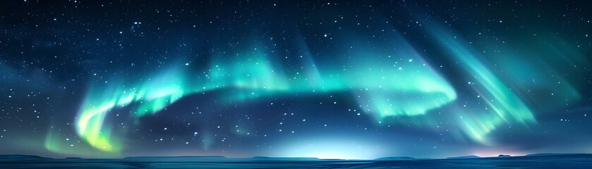 Fototapeta premium Mesmerizing Aurora Borealis Dance in Starlit Northern Wilderness Sky