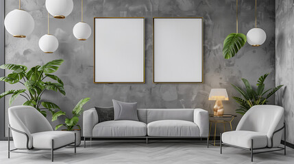 mock up of a modern gray living room