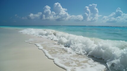 a beach with beautiful waves with white sand