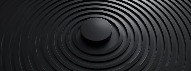 Minimalist Background with Embossed Circle. Black Surface with Raised 3D Shape. 3D Render