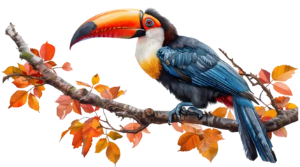 Foto op Plexiglas Illustration of a toco toucan sitting on a branch isolated on a transparent background, PNG, Ai © Muhammad