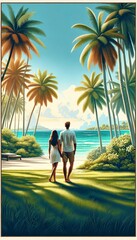 Tropical Beach Romance Serene Landscape Couple