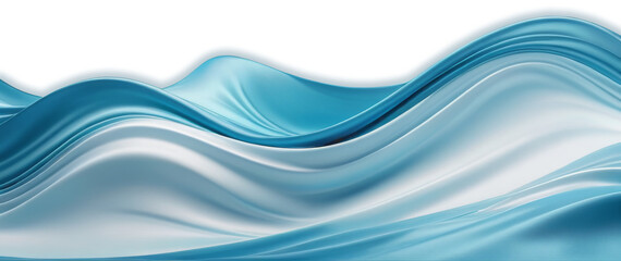 Blue wave silk, smooth realistic satin texture, pearl light blue color flow. Png isolated on transparent background. Cloth fabric drapery.
