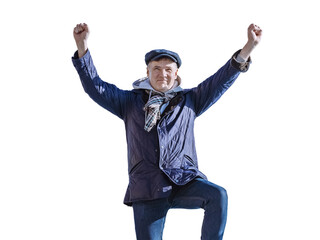 happy man with arms raised