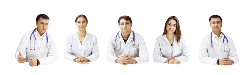 Fototapeta premium Set of portraits of medical workers, doctors, nurses isolated on white background