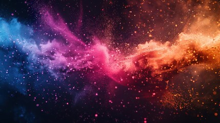 A cloud of multicolored dust particles artistically simulates a night sky full of stars