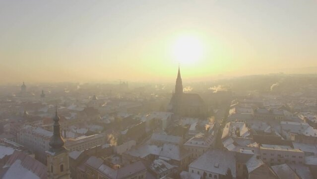 Cluj Napoca aerial view in Winter, Cluj, Romania