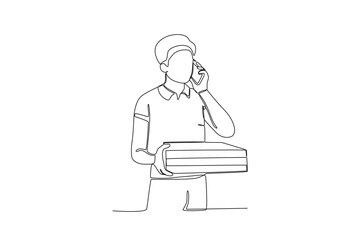 Single continuous line drawing of Couriers who contact customers to deliver packages. Professional work job occupation. Minimalism concept one line draw graphic design vector illustration
