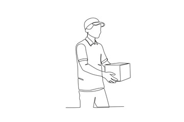 Single continuous line drawing of Courier delivering packages. Professional work job occupation. Minimalism concept one line draw graphic design vector illustration
