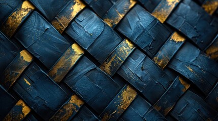 a close-up of a black and gold woven basket, creating a striking pattern - obrazy, fototapety, plakaty