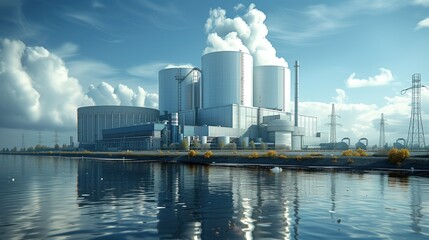 Fototapeta premium nuclear power plant industrial landscape
