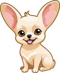 Happy cute chihuahua puppy cartoon character with large ears isolated on transparent background png, design element for puppy, small dog breed, pet clipart, nursery décor, baby, kids, sticker, animal