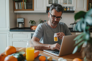 Man exploring biohacking options with supplements at home