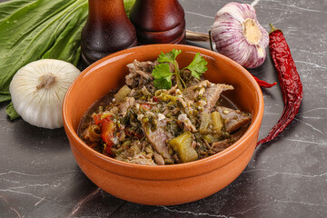 Steamed lamb meat with vegetables