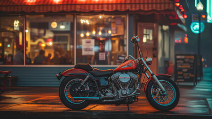 Vintage Motorcycle Outside Diner