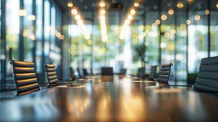 empty board meeting room with chairs and table with blur effect 