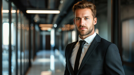 Naklejka premium Handsome businessman in suit and tie, business, occupation, corporate business, confidence
