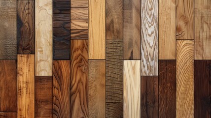 Assorted wooden floor samples arranged neatly - Various types of wooden flooring samples showcasing different textures and colors - obrazy, fototapety, plakaty