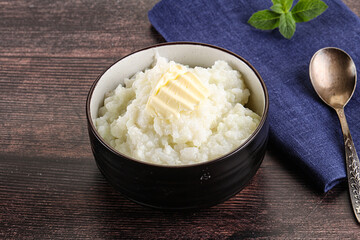 Homemade rice porridge with butter