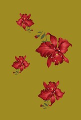 seamless pattern, botanical floral illustration, natural ornament, red, peachy, purple, wild flowers, light pastel background, textile design
