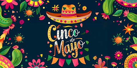 Banner for Mexican holiday celebration with text "Cinco de Mayo"