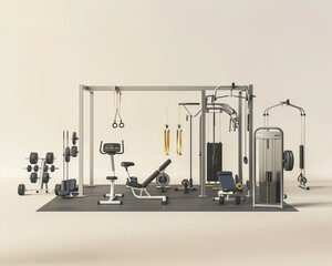 Fototapeta premium Gym scene with adaptive equipment for all ages, 3D render, inclusivity front and center, text space