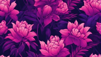 Generative AI. Graphic Seamless floral pattern with flowers and leaves for photo frame, wallpaper, cushions, pillow covers, diary covers, book covers, or any creative printing. Botanical Neon art.