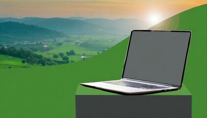 laptop with grass