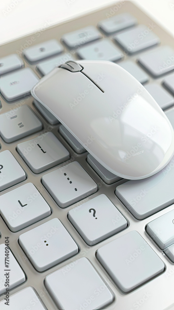 Fototapete Minimalist 3D-rendered mouse and keyboard, streamlined for text