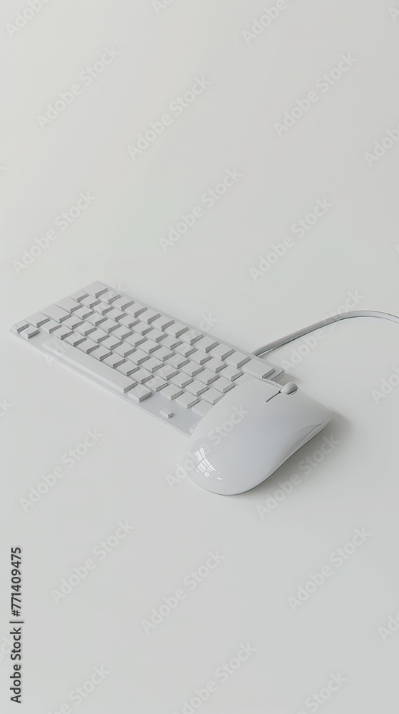 Fototapete minimalist 3d-rendered mouse and keyboard, streamlined for text
